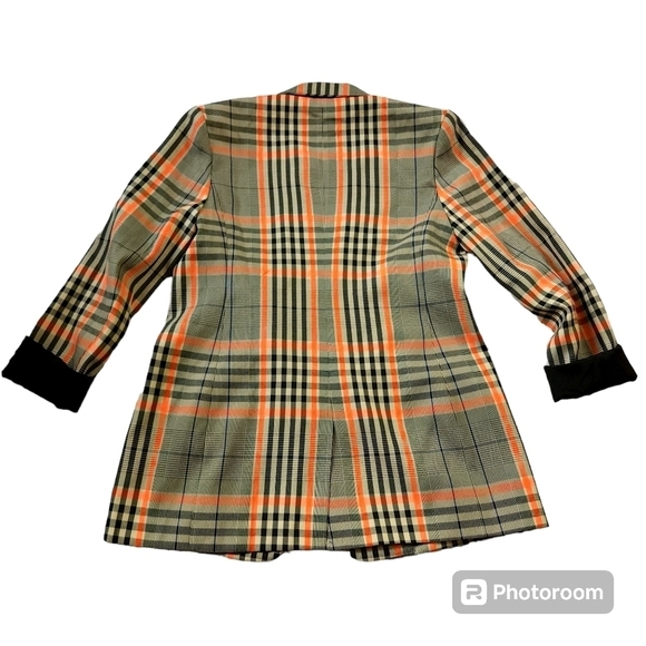 Endless Rose Sz M Neon Orange and Tan Plid Blazer Jacket - Picture 2 of 9